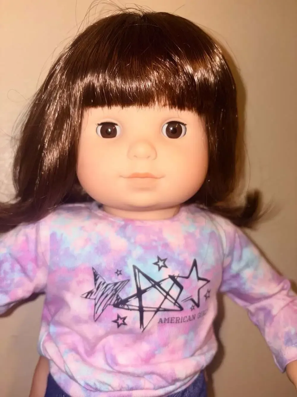 American Girl Bitty Baby Brunette Doll with Star Outfit and Purple Shoes